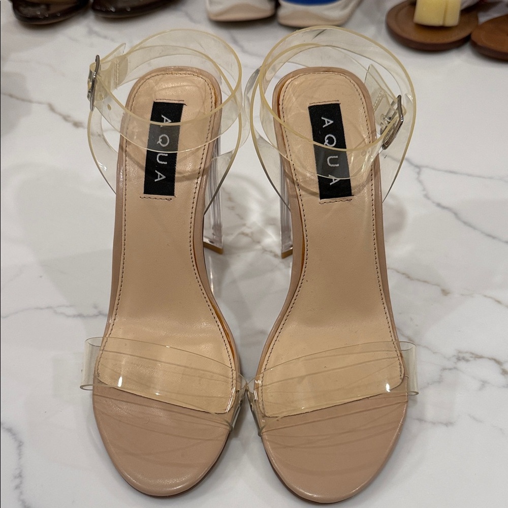 Aqua Women's Transparent Strap Heels - Beige